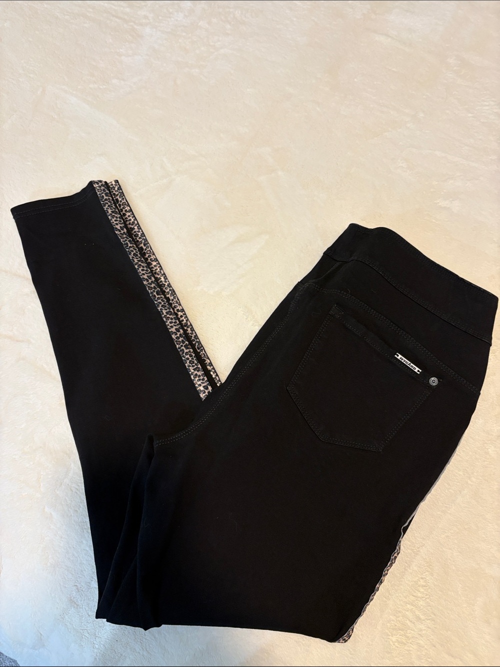 Black Slim pull on Leggings with Leopard Side Stripe